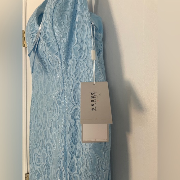 Open back lane evening prom dress mermaid style spaghetti straps baby blue - Picture 6 of 6